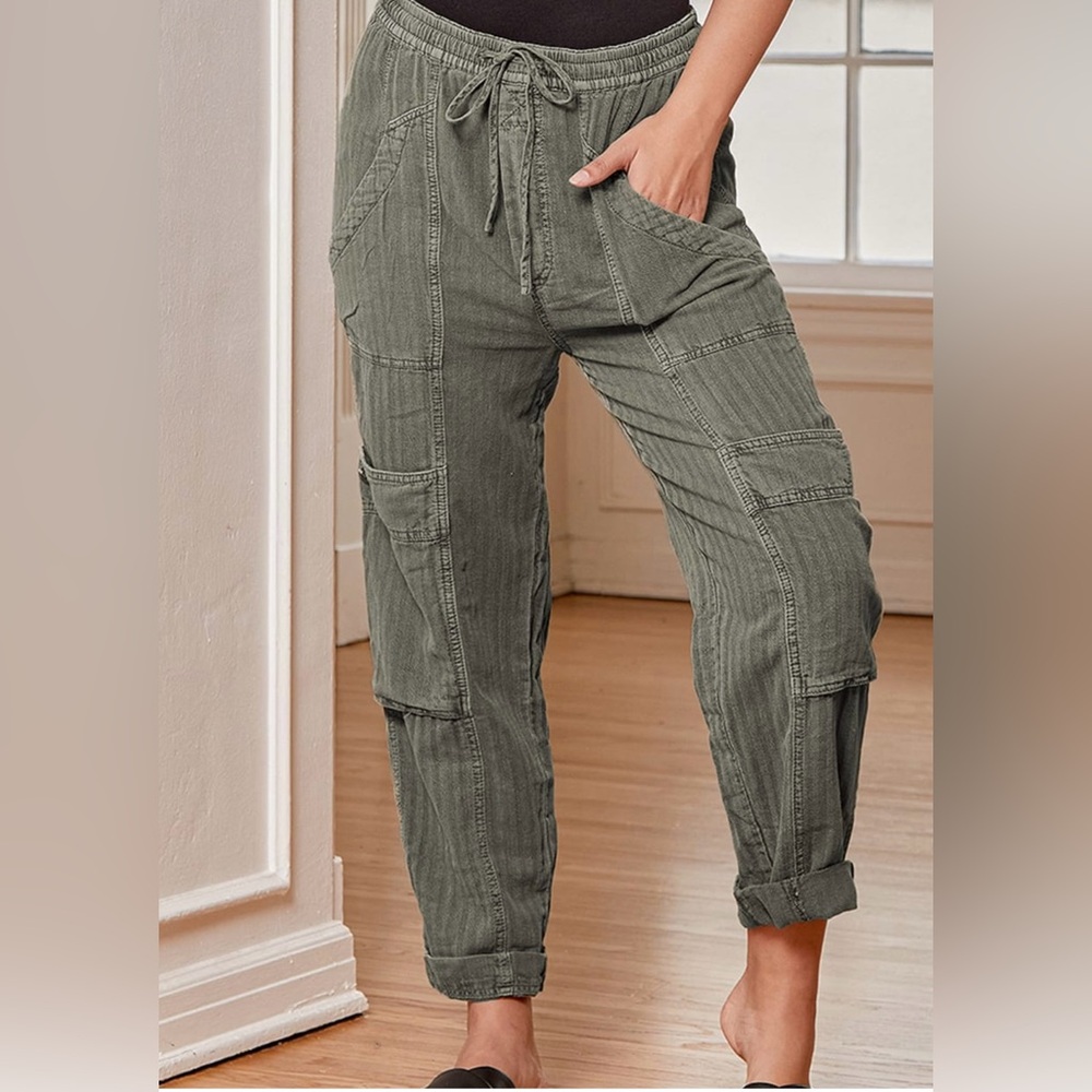 Free People Feelin' Good Olive Green Utility Pull-On Pants